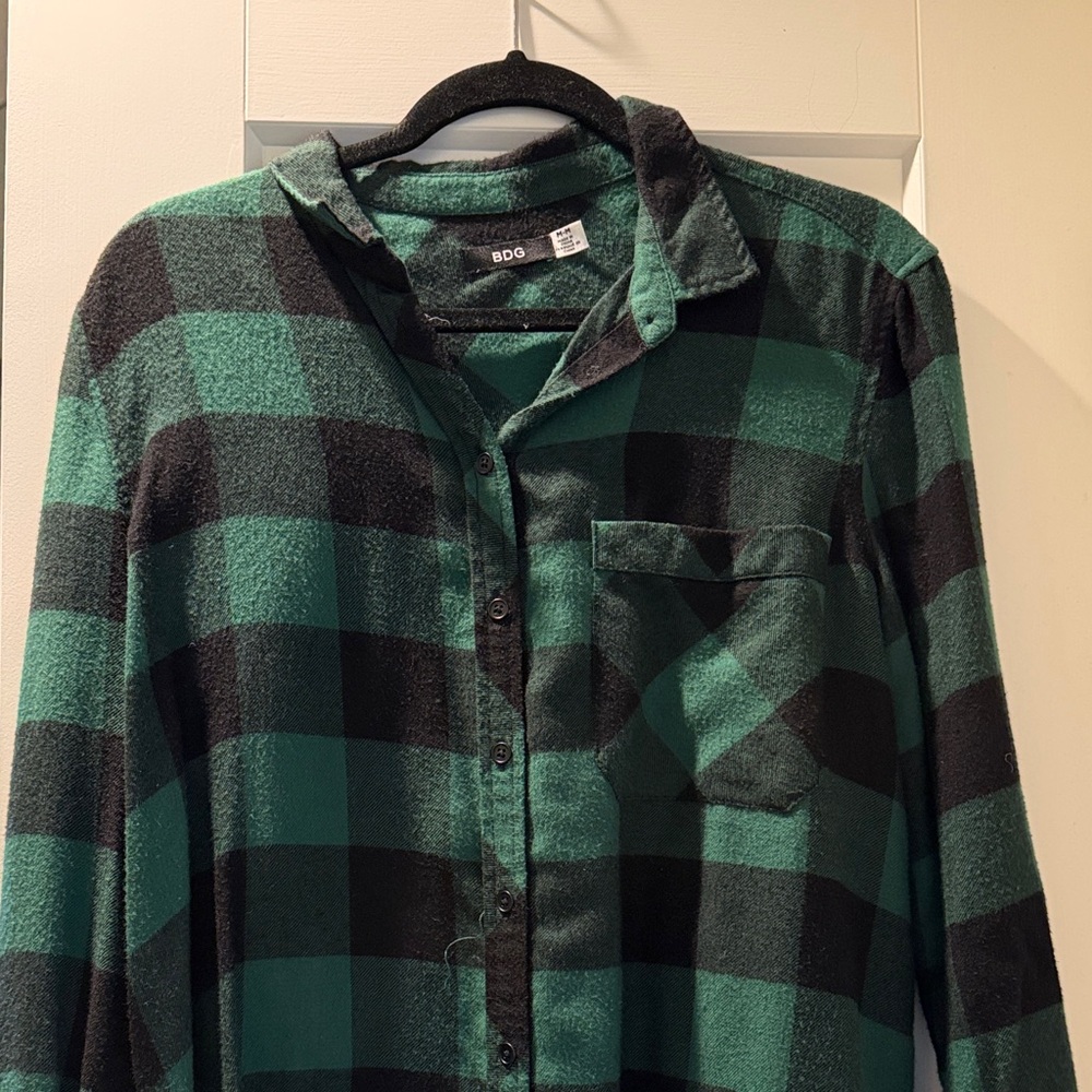 BDG Black and Green Checkered Button Up